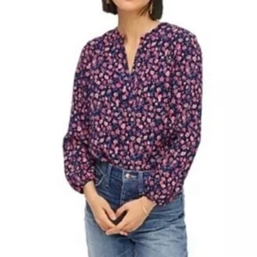 J. Crew Open V-Neck Top in Floral, size XXS